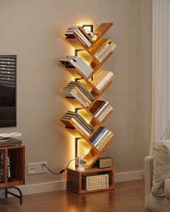 SENYU Bibliothèque Moderne en Bois à 6 Niveaux, Étagère Autonome avec Éclairage LED pour Salon et Mobilier de Maison - Product Image 1