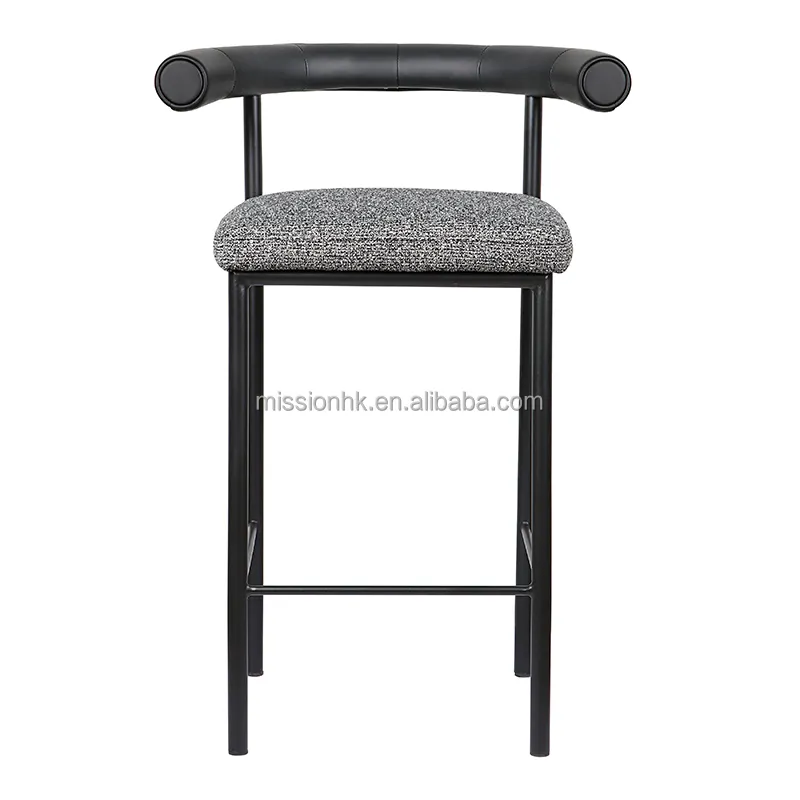 Elegante Silla de altura de mostrador de cuero negro, taburete de bar de tela, silla alta