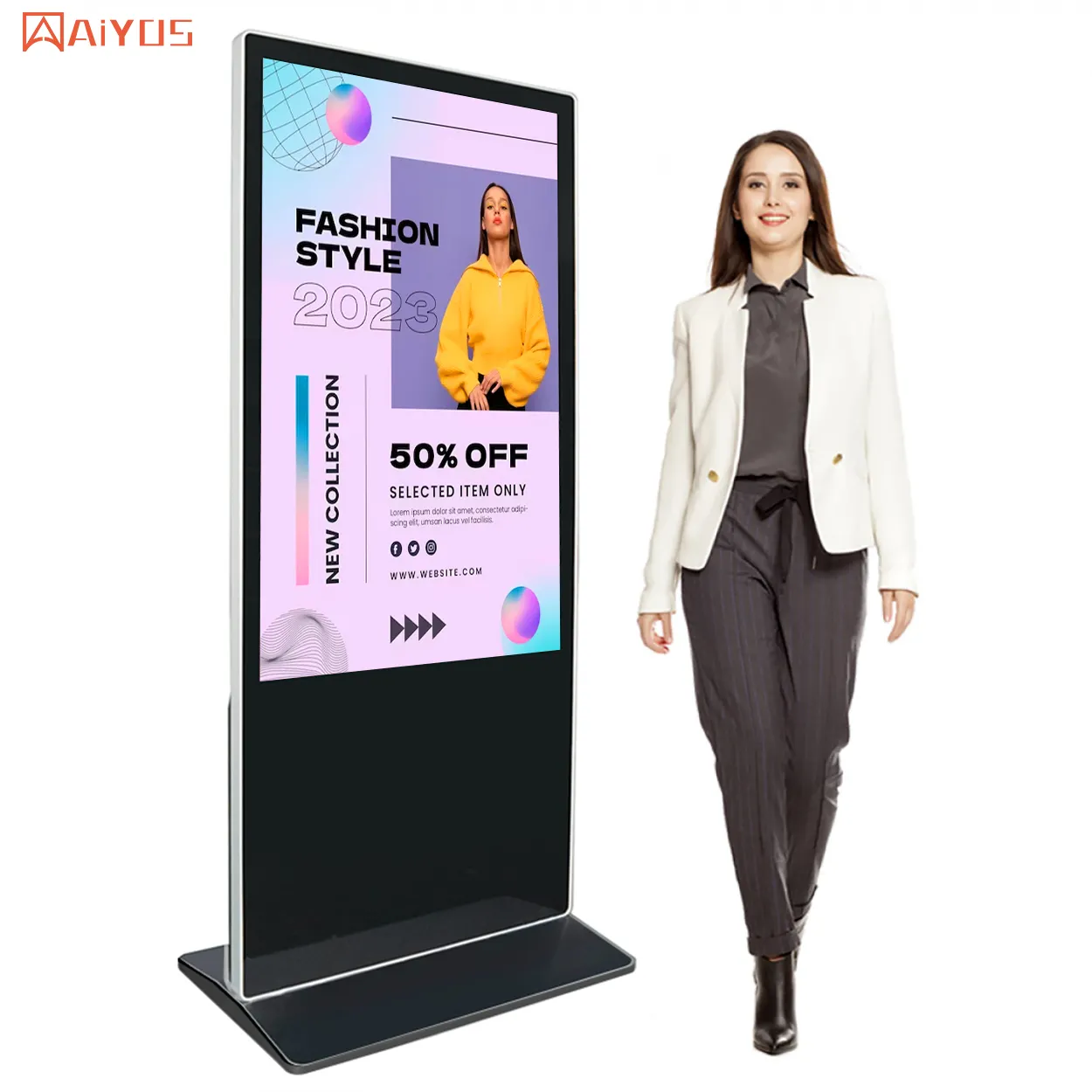 Totem publicitaire au sol UltraHD 4K 32/43/49/55/65 pouces affichage numérique LCD d'intérieur affiche un kiosque à écran tactile Android