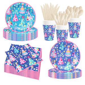 DAMAI - Juego de Vajilla Desechable Azul para Fiestas Infantiles con Diseño Personalizado, Platos, Servilletas y Vasos de Papel para Mesa de Fiesta - Product Image 1