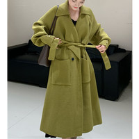 Dernier printemps automne hiver nouveauté mode dame col châle coupe ample poitrine ouverte longue ceinture manteau pull