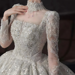 Jancember LSHT016 Classic Sequins Beaded Boat Neck Women's <b>Wedding</b> <b>Long</b> <b>Dresses</b> Gowns - Product Image 6