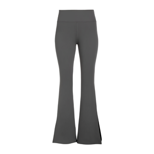 Leggings de Yoga de Cintura Alta con Abertura Lateral en Gris - Tejido Elástico Sin Costuras para Mujer, Largo, Cintura Elástica - Product Image 1