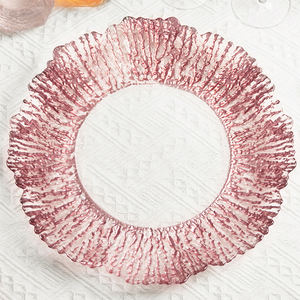 بيع بالجملة مخصص كريستال زجاج مرش اللون 13 بوصة ذهبي وردي حافة 24 بوصة خمر فرنسي رومانسي طبق طعام ناعم - Product Image 1