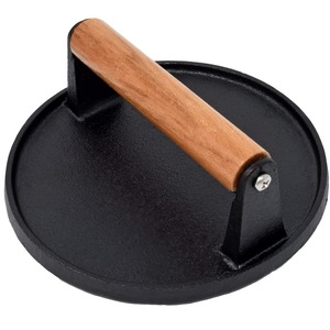 Tablero <span class=keywords><strong>de</strong></span> <span class=keywords><strong>carne</strong></span> <span class=keywords><strong>de</strong></span> prensado largo con mango <span class=keywords><strong>de</strong></span> madera <span class=keywords><strong>de</strong></span> hierro fundido sin revestimiento <span class=keywords><strong>carne</strong></span> <span class=keywords><strong>de</strong></span> prensado redonda para exteriores - Product Image 1