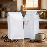 Sac de rangement pour grains de café à fond plat avec logo personnalisé imprimé, doublure en aluminium alimentaire, fermeture éclair refermable facile à ouvrir