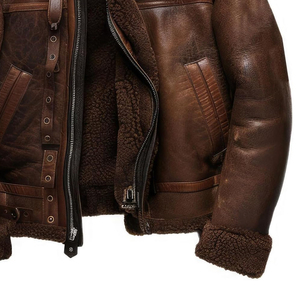 Chaqueta de Piel Auténtica para Hombre con Forro de Borrego, Cierre de Cremallera, Forro de Algodón, Tela de Lona, Colores y Tallas Personalizables, OEM, Primavera - Product Image 6