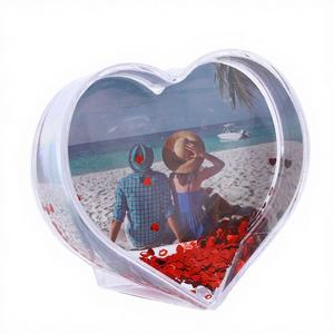 DIY pour cadeau, globe à neige en acrylique et plastique en forme de double cœur, cadre photo avec paillettes - Product Image 3