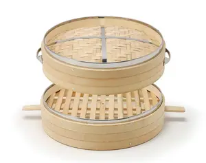 Steamer Bambu Portabel Kualitas Tinggi 3 Lapis Stainless dengan Warna 8 Inci Baja 10 12 Dimsum Keranjang 4 Inci Grosir