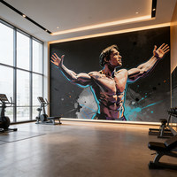 Papier peint mural 3D personnalisé imperméable pour salle de sport, style bande dessinée, corps musclé géométrique, bleu orange, pour centre de fitness