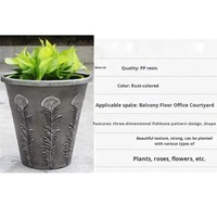 Pot Bunga Berdiri Lantai Motif Tulang Ikan dan Bulu, Seri Queen, Warna Metalik Vintage, Berbahan Plastik Tebal dengan Sentuhan Distressed