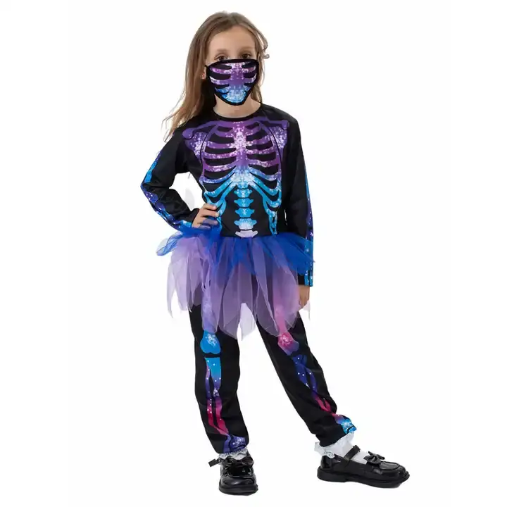 2024 New Arrival Halloween Cosplay Skeleton Onepieces Trang Phục Vui Đọc Sách Trường Hiển thị Trang Phục Cho Cô Gái