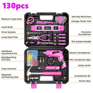 Juego de Herramientas Combinadas de 130 Piezas para Mujer con Caja de Almacenamiento de Plástico para Reparaciones del Hogar y Trabajos de <span class=keywords><strong>Madera</strong></span> - Product Image 3
