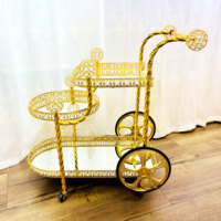 Chariot de service de luxe doré en métal de style arabe, idéal pour hall d'hôtel, restaurant familial, décoration de fête, chariot à desserts