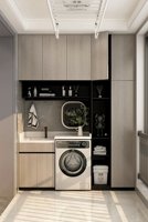 Meuble de buanderie moderne en pierre frittée |   Évier de balcon durable |   Meubles de lavage haut de gamme sur mesure