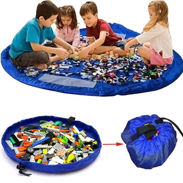 Tapete organizador de brinquedos, tapete azul portátil para armazenamento de brinquedos