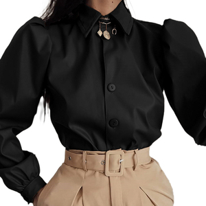 OEM 2020 Nouveautés femme Vêtements En Cuir Élégant Bouffée Manches Longues Été mode Dames Bureau Chemises <span class=keywords><strong>Chemisier</strong></span> - Product Image 5