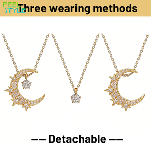 Collar con Colgante de Zirconia 5A+ Personalizado, Resistente al Agua y al Sudor, con Baño PVD Colorido, Diseño de <span class=keywords><strong>Luna</strong></span> y Estrella, Joyería de Regalo - Product Image 3