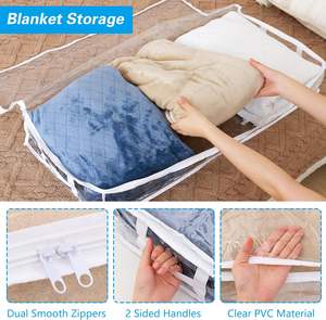 침대 보관 가방 아래 투명 창 강화 손잡이가있는 플라스틱 대용량 보관 용기 지퍼 이불 가방 - Product Image 3