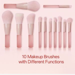 10 piezas de brochas de maquillaje de color rosa con diferentes funciones y cerdas suaves, mangos de brocha exquisitos y duraderos - Product Image 5