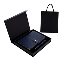 Ensemble de luxe haut de gamme pour cadres : Carnet en cuir noir, stylo, boîte cadeau magnétique en velours avec accent argenté et sac cadeau
