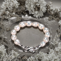 Bijoux classiques pour femmes perle naturelle d'eau douce blanche 9-10mm Bracelet perlé de perles baroques