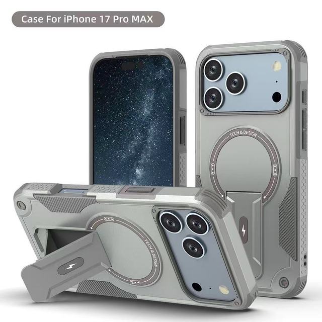 Armor Magnetic Phone Case with Built-In Kickstand for iPhone 17 Pro Max Rugged Shockproof Protective case with Wireless Charging