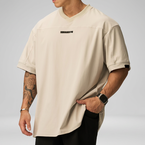Camiseta de Manga Corta con Cuello en V Extra Grande para Hombre, Color Sólido, Transpirable, de Algodón Jersey, Informal, con Logotipo Estampado en la Parte Delantera - Product Image 3