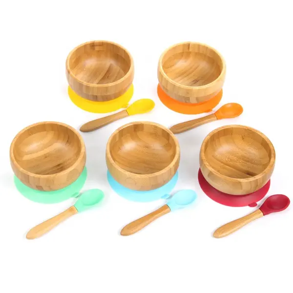 Смешивайте и Сочетайте Подарочный набор из органического бамбука для малышей. Бамбуковая миска для младенцев + разделенная тарелка из бамбука для младенцев + набор из 5 разнообразных ложек. Отлично