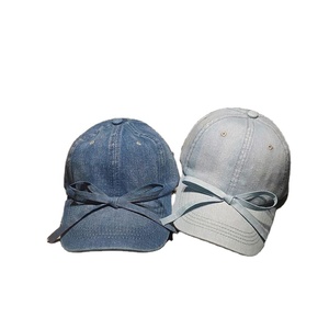 Strap Bow Decoration Korean Style Washed Denim Sporty Vintage Image <b>Baseball</b> <b>Cap</b> for Children Adjustable - Product Image 1