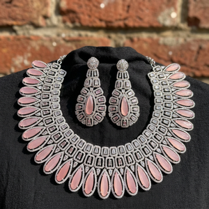 Luxury Silver Plated <b>Statement</b> <b>Necklace</b> Set with Marquise Cut Cubic Zirconia and Matching Earrings for Women Party Jewelry - Product Image 1