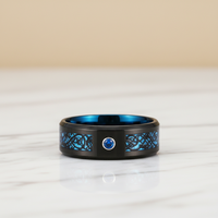 Bague en tungstène bleu, fibre de carbone, saphir noir, émeraude, bagues pour hommes, alliances en tungstène, bagues de fiançailles pour femmes et hommes