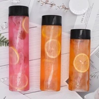 Bouteilles PET Cylindriques Transparentes Personnalisées en Gros 300/400/500ML – Contenants Jetables pour Boissons Froides, Lait, Thé, Jus avec Bouchons