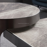 Ensemble de table basse design en dalle de roche carrée italienne ensemble de table d'appoint de style minimaliste pour le salon en métal noir pour le thé