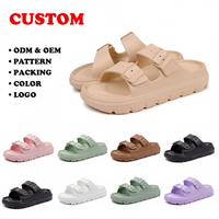 Sandales compensées personnalisées avec logo, style coréen tendance, à bout ouvert, double boucle, semelle épaisse en mousse EVA antidérapante