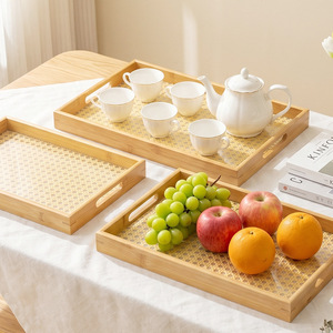 Bandeja Rectangular de Bambú con Patrón Geométrico para Uso Comercial en Restaurantes - Product Image 2
