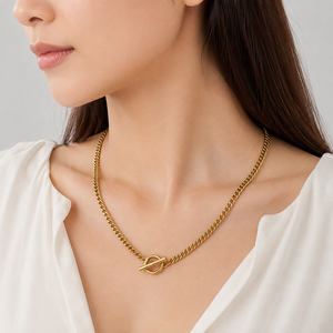 Collier chaîne gourmette en acier inoxydable plaqué or 14K sous vide avec fermoir à bascule rond 53 cm – Options ton or et argent - Product Image 4