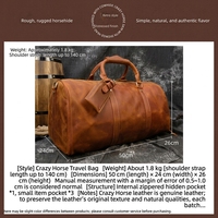 Sac de voyage en cuir pleine fleur Crazy Horse pour homme, grand sac de week-end, sac de sport, sac à chaussures