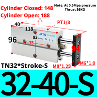 Cylindre pneumatique à double tige magnétique puissant AirTAC TN10/16/20/25/32X5/10/15/30/200-S, double arbre, double tige