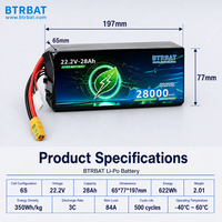 Paket Baterai Drone OEM 22.2V 28000mAh 3C 6S Ringan Dapat Diisi Ulang untuk Pemetaan Inspeksi Survei Fotografi UAV