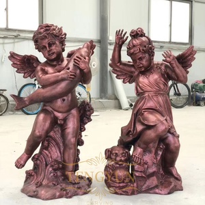 Sculpture de jardin moderne, enfants tenant des poissons, couleur blanche, taille réelle, résine de fibre de verre, <span class=keywords><strong>petit</strong></span> ange chérubin - Product Image 2