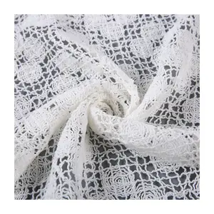 HA-13924B iplik % 100% pamuk kordon dantel elbise elbise için dubai beyaz işlemeli kumaş