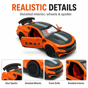 รถของเล่นตำรวจแบบดึงถอยหลัง ขนาด 1:36 ผลิตจากโลหะผสม รุ่น <span class=keywords><strong>GTR</strong></span> ประตูเปิดได้ สำหรับเด็ก ขายส่ง - Product Image 2
