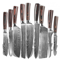 Ensemble de 10 couteaux de chef faits à la main en acier inoxydable à motif Damas, manche en bois coloré, pour la cuisine