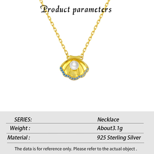 Collar con colgante de concha de plata de ley S925, perla natural con incrustaciones de diamantes, cadena de clavícula de lujo, regalo de joyería para novia - Product Image 6