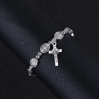 Komi Chapelet Fait À La Main Bracelet Élastique Bracelet En Métal Rond Rose Perles En Alliage Saints Catholiques Images Prière Bracelets R-036