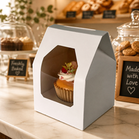 Boîtes à cupcakes rigides jetables blanches avec fenêtre transparente et poignée, en carton imprimé sur mesure, pour 6 cupcakes, pour lait et huile d'olive