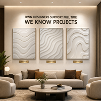 Art mural 3D minimaliste en PVC multicouche, motif vague monochrome blanc, cadre argenté, pour salle à manger d'hôtel, triptyque, mur d'accentuation, personnalisable en gros