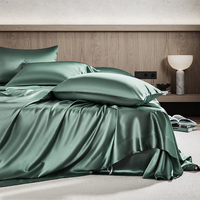 Ensemble de literie sur mesure vert foncé, couvre-lits en soie, 4 pièces, ensemble de literie en soie de mûrier, drap en soie