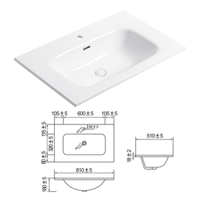 Lavabo de Baño Rectangular Moderno de Cerámica con Borde Delgado, Diseño de un Solo Orificio, Montaje en Encimera, Uso en Hoteles, Capacidad de 9L - Product Image 6
